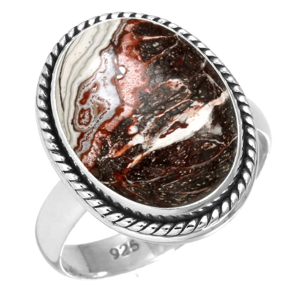 925 Sterling Silver Ring Natural Crazy Lace Agate Handmade Jewelry