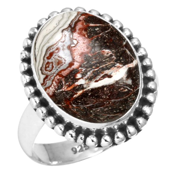 925 Sterling Silver Ring Natural Crazy Lace Agate Handmade Jewelry