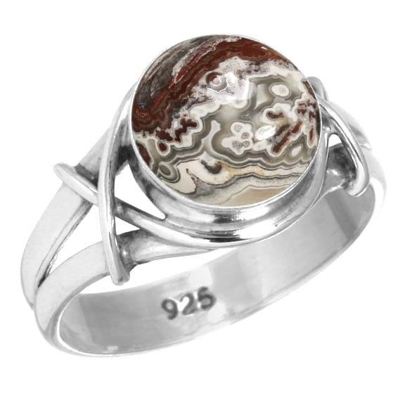 925 Sterling Silver Ring Natural Crazy Lace Agate Handmade Jewelry