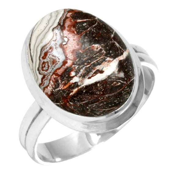 925 Sterling Silver Ring Natural Crazy Lace Agate Handmade Jewelry