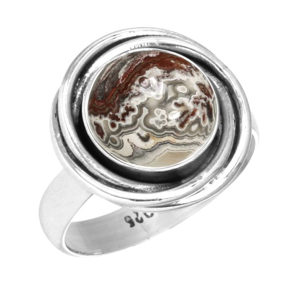 925 Sterling Silver Ring Natural Crazy Lace Agate Handmade Jewelry