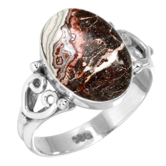 925 Sterling Silver Ring Natural Crazy Lace Agate Handmade Jewelry