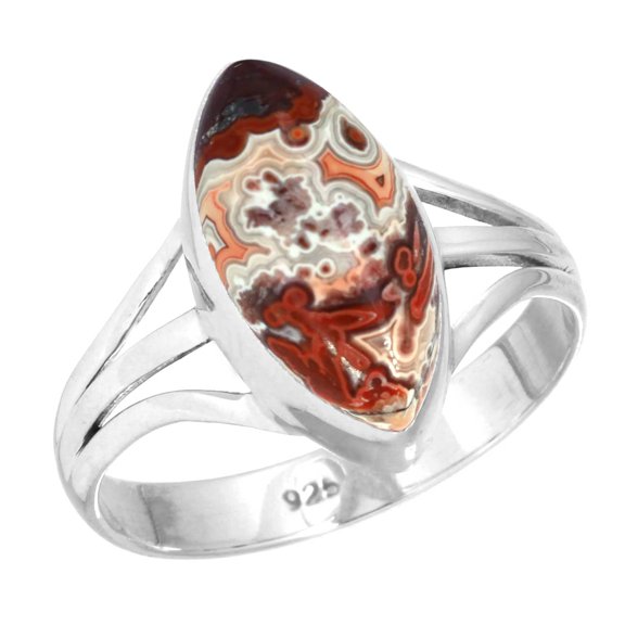 925 Sterling Silver Ring Natural Crazy Lace Agate Handmade Jewelry