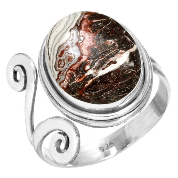 925 Sterling Silver Ring Natural Crazy Lace Agate Handmade Jewelry