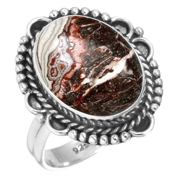 925 Sterling Silver Ring Natural Crazy Lace Agate Handmade Jewelry