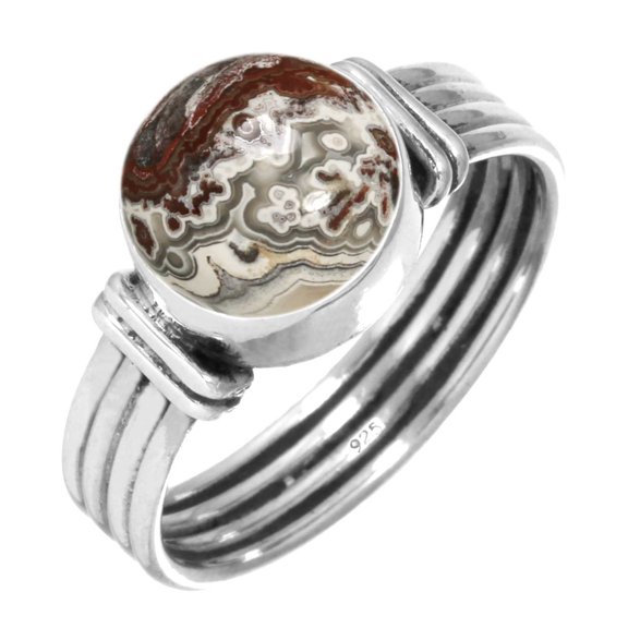 925 Sterling Silver Ring Natural Crazy Lace Agate Handmade Jewelry