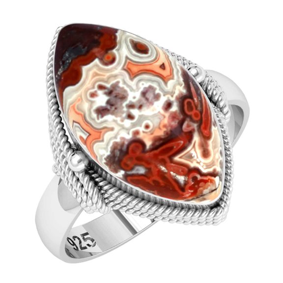 925 Sterling Silver Ring Natural Crazy Lace Agate Handmade Jewelry