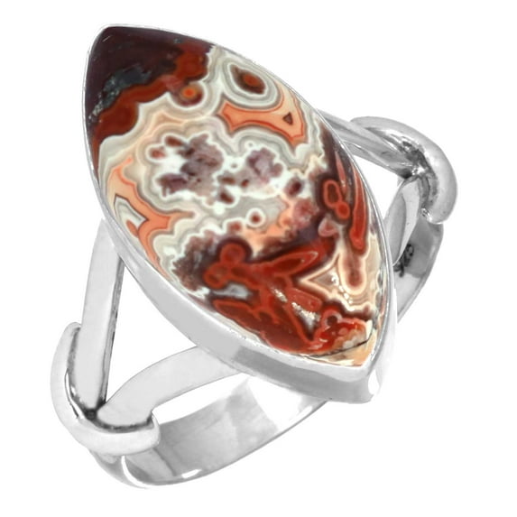 925 Sterling Silver Ring Natural Crazy Lace Agate Handmade Jewelry