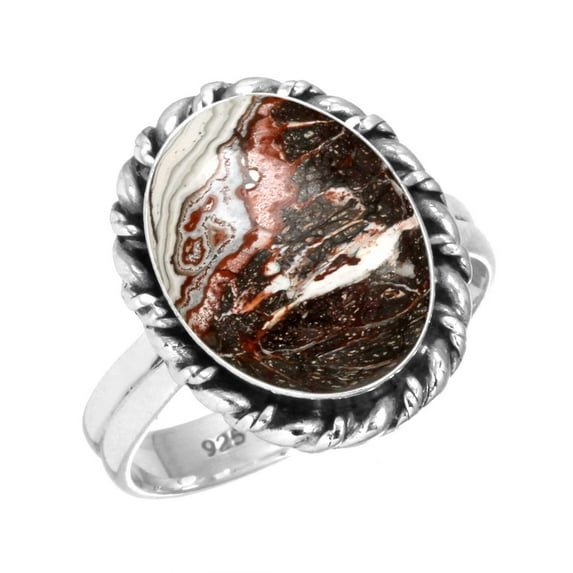 925 Sterling Silver Ring Natural Crazy Lace Agate Handmade Jewelry