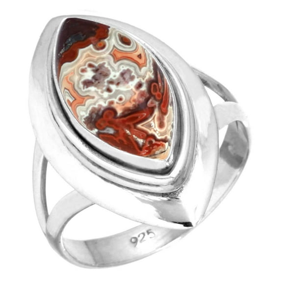 925 Sterling Silver Ring Natural Crazy Lace Agate Handmade Jewelry