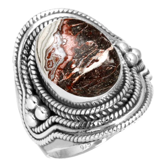 925 Sterling Silver Ring Natural Crazy Lace Agate Handmade Jewelry