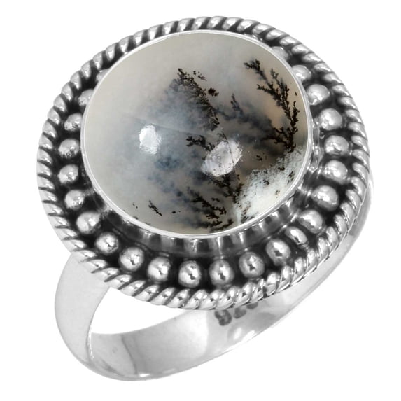 925 Sterling Silver Ring Natural Dendrite Opal Handmade Jewelry