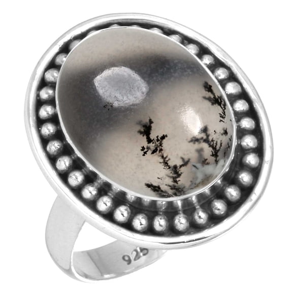 925 Sterling Silver Ring Natural Dendrite Opal Handmade Jewelry