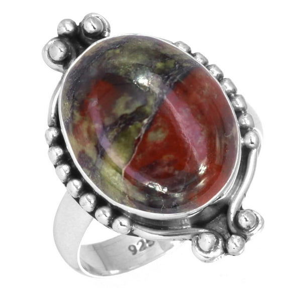925 Sterling Silver Ring Natural Dragon Blood Jasper Handmade Jewelry