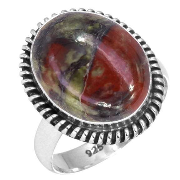 925 Sterling Silver Ring Natural Dragon Blood Jasper Handmade Jewelry