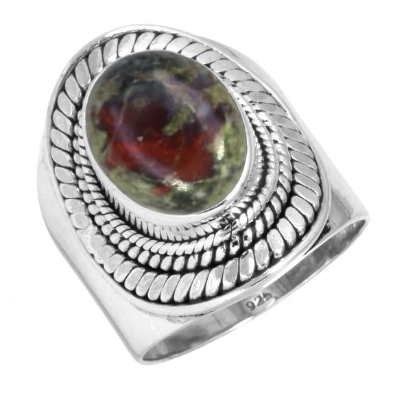 925 Sterling Silver Ring Natural Dragon Blood Jasper Handmade Jewelry