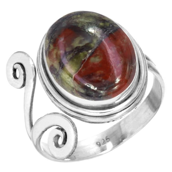 925 Sterling Silver Ring Natural Dragon Blood Jasper Handmade Jewelry