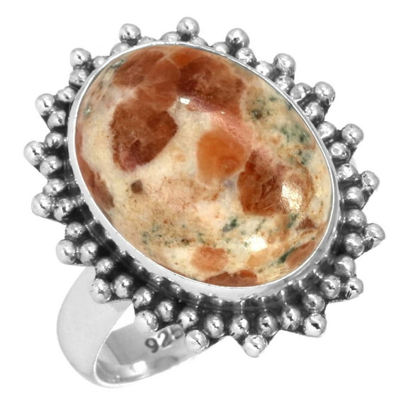 925 Sterling Silver Ring Natural Garnet In Limestone Handmade Jewelry