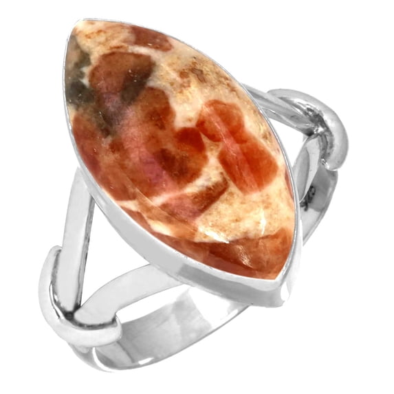 925 Sterling Silver Ring Natural Garnet In Limestone Handmade Jewelry