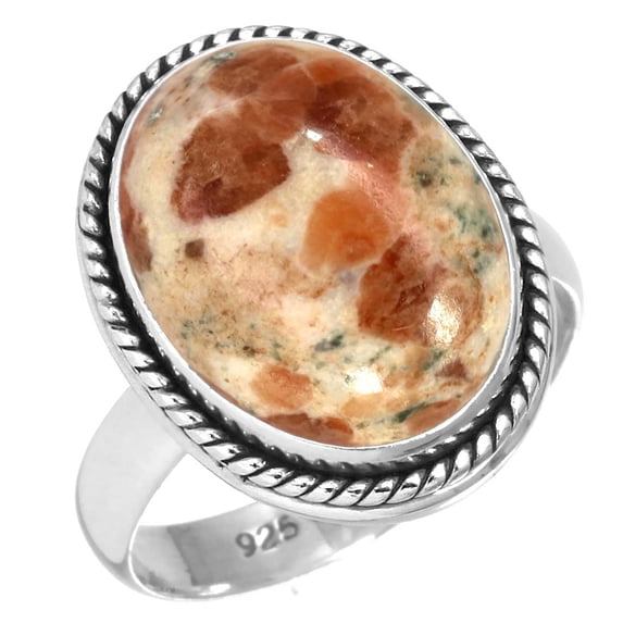 925 Sterling Silver Ring Natural Garnet In Limestone Handmade Jewelry