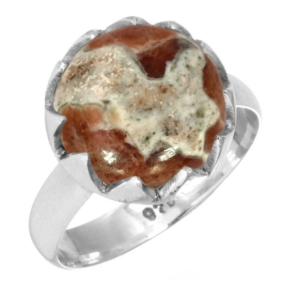 925 Sterling Silver Ring Natural Garnet In Limestone Handmade Jewelry