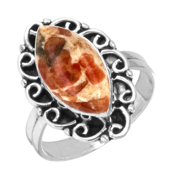 925 Sterling Silver Ring Natural Garnet In Limestone Handmade Jewelry