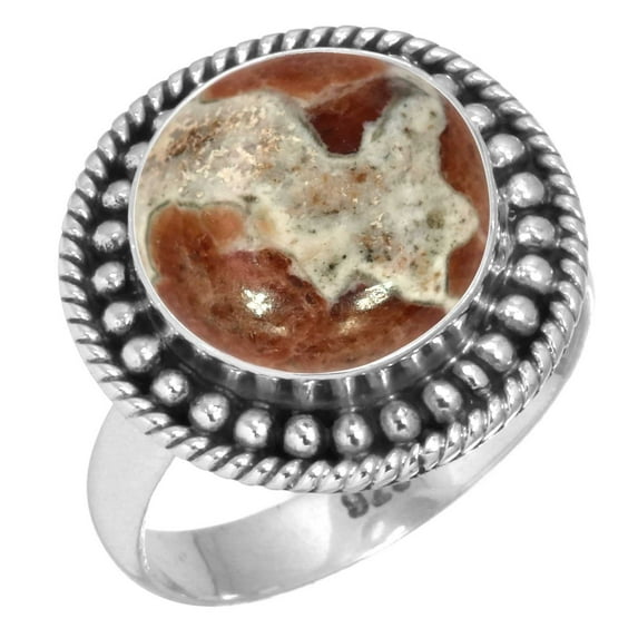 925 Sterling Silver Ring Natural Garnet In Limestone Handmade Jewelry