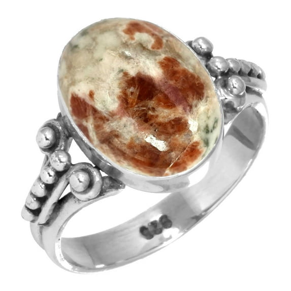 925 Sterling Silver Ring Natural Garnet In Limestone Handmade Jewelry