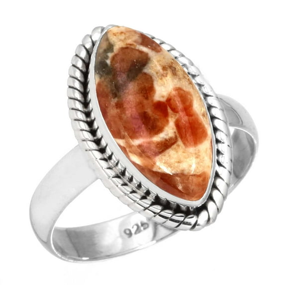 925 Sterling Silver Ring Natural Garnet In Limestone Handmade Jewelry