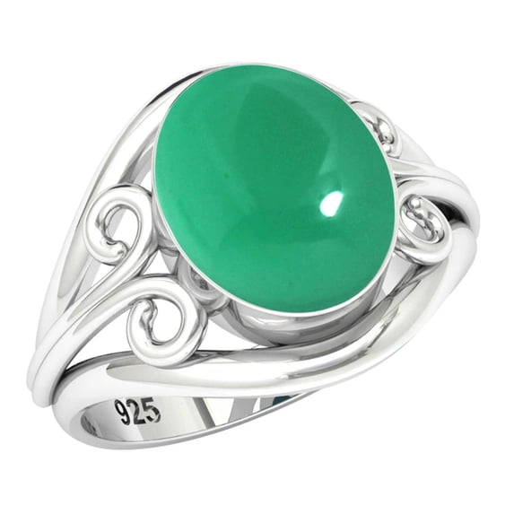 925 Sterling Silver Ring Natural Green Onyx Handmade Jewelry