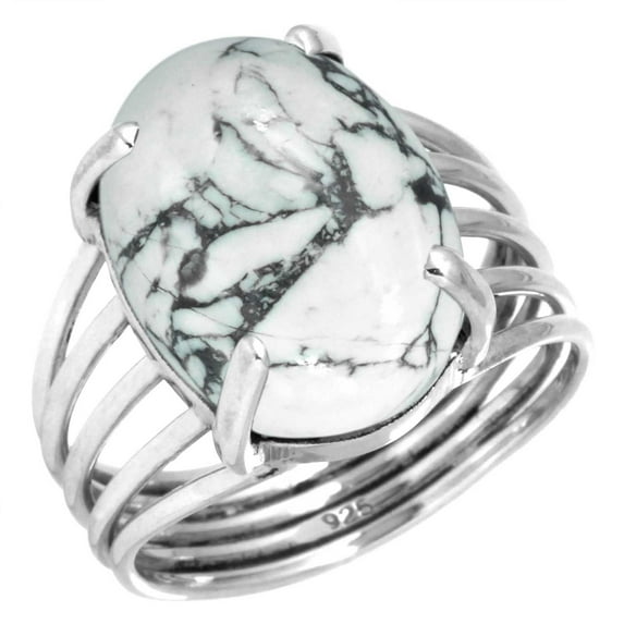 925 Sterling Silver Ring Natural Howlite Handmade Jewelry