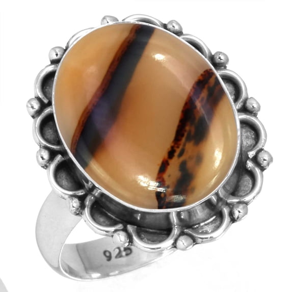 925 Sterling Silver Ring Natural Montana Agate Handmade Jewelry