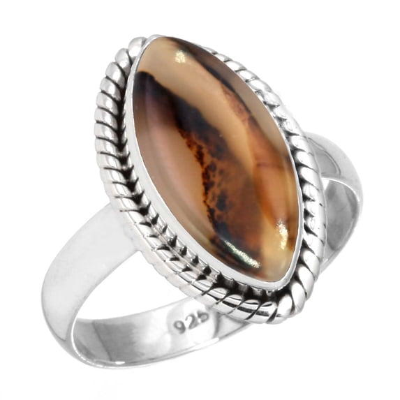 925 Sterling Silver Ring Natural Montana Agate Handmade Jewelry