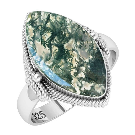 925 Sterling Silver Ring Natural Moss Agate Handmade Jewelry