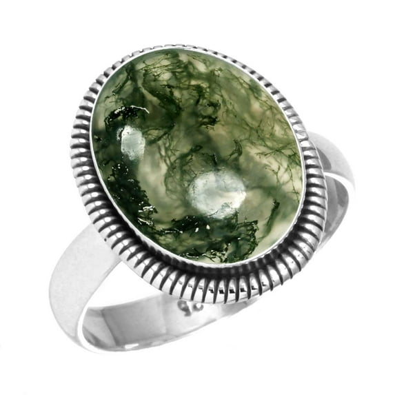 925 Sterling Silver Ring Natural Moss Agate Handmade Jewelry