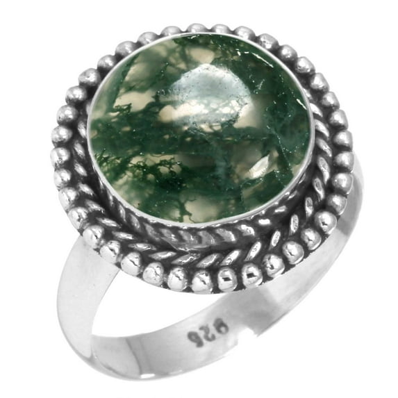 925 Sterling Silver Ring Natural Moss Agate Handmade Jewelry