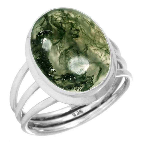 925 Sterling Silver Ring Natural Moss Agate Handmade Jewelry