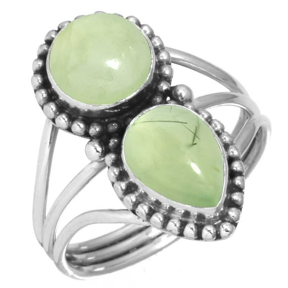 925 Sterling Silver Ring Natural Prehnite Handmade Jewelry