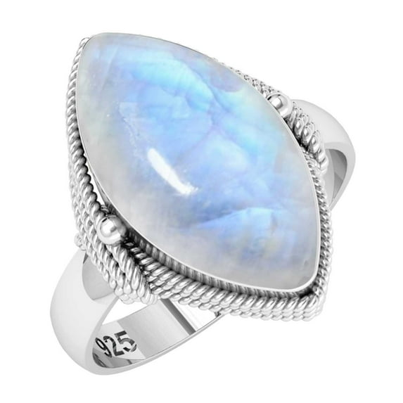 925 Sterling Silver Ring Natural Rainbow Moonstone Handmade Jewelry