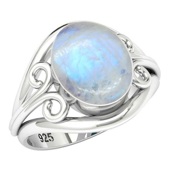925 Sterling Silver Ring Natural Rainbow Moonstone Handmade Jewelry