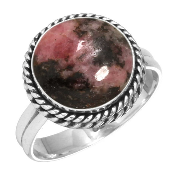 925 Sterling Silver Ring Natural Rhodonite Handmade Jewelry