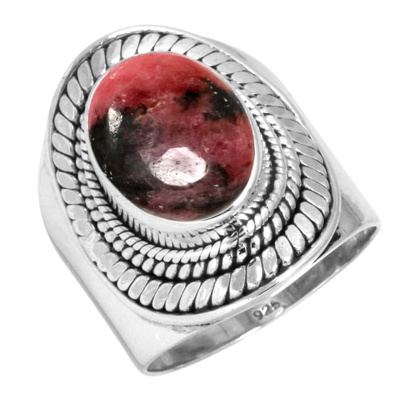 925 Sterling Silver Ring Natural Rhodonite Handmade Jewelry