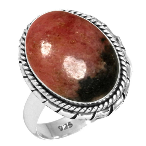 925 Sterling Silver Ring Natural Rhodonite Handmade Jewelry