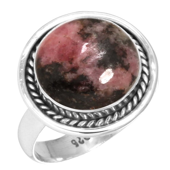 925 Sterling Silver Ring Natural Rhodonite Handmade Jewelry