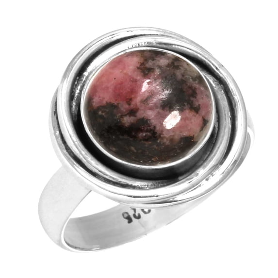 925 Sterling Silver Ring Natural Rhodonite Handmade Jewelry