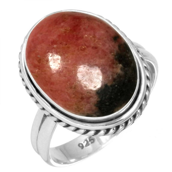 925 Sterling Silver Ring Natural Rhodonite Handmade Jewelry
