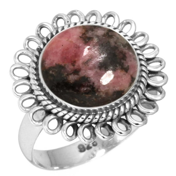 925 Sterling Silver Ring Natural Rhodonite Handmade Jewelry