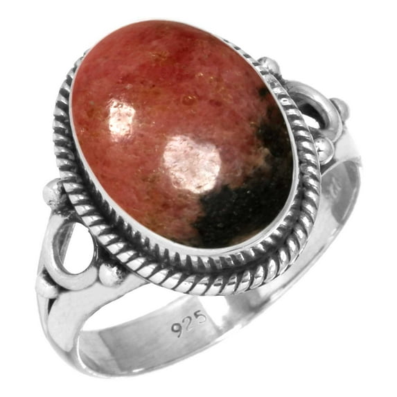 925 Sterling Silver Ring Natural Rhodonite Handmade Jewelry
