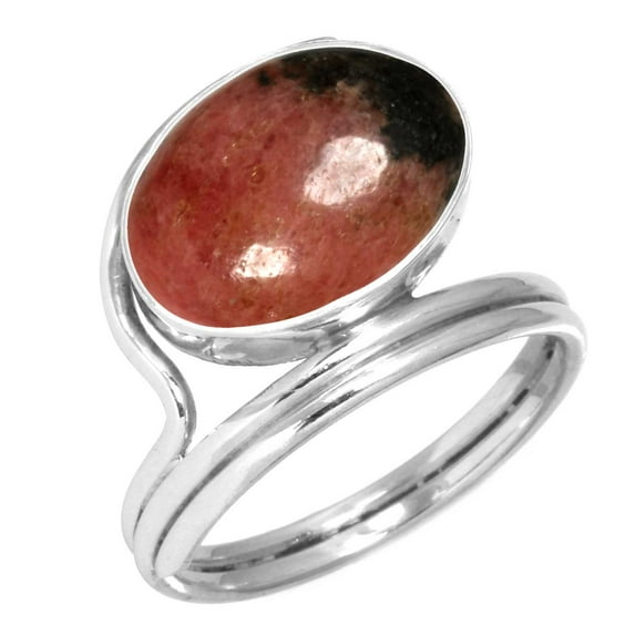 925 Sterling Silver Ring Natural Rhodonite Handmade Jewelry