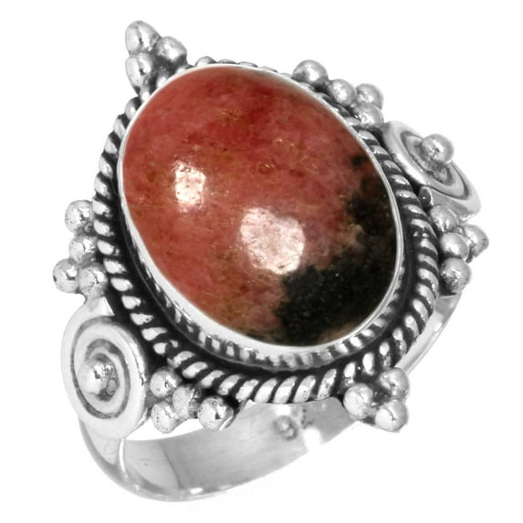 925 Sterling Silver Ring Natural Rhodonite Handmade Jewelry